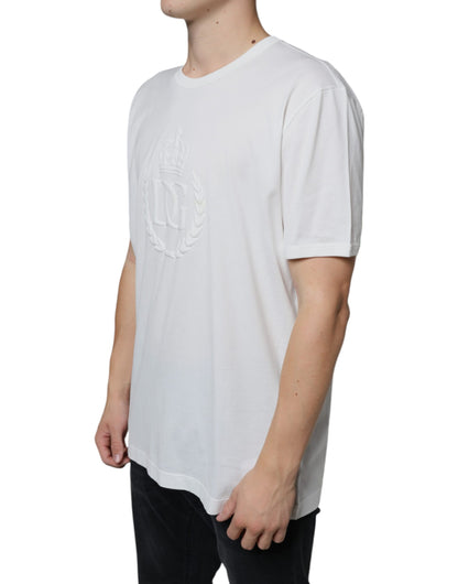 Dolce & Gabbana White Logo Embossed Cotton Crewneck T-shirt