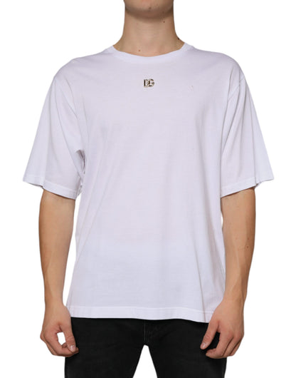 Dolce & Gabbana White Metal DG Logo Cotton Short Sleeves T-shirt