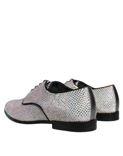 Dolce & Gabbana Silver Leather Rhinestones Derby Dress Shoes