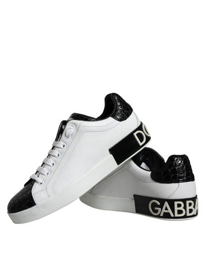 Dolce & Gabbana Black Leather Logo Portofino Sneaker Shoes