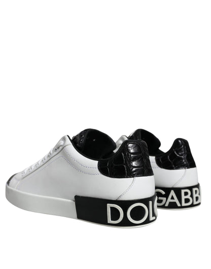 Dolce & Gabbana Black Leather Logo Portofino Sneaker Shoes