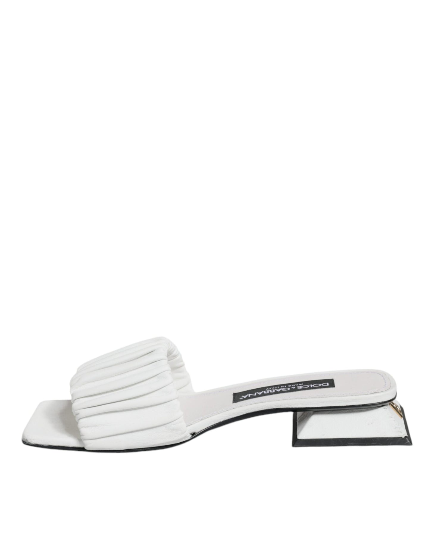 Dolce & Gabbana White Leather Slides Flats Sandals Shoes