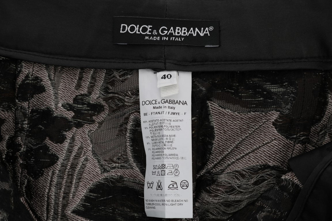 Dolce &amp; Gabbana Graue Brokat-Shorts mit Blumenmuster und hoher Taille