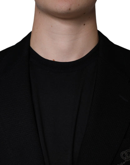 Dolce & Gabbana Black Crown Bee Single Breasted Coat Blazer