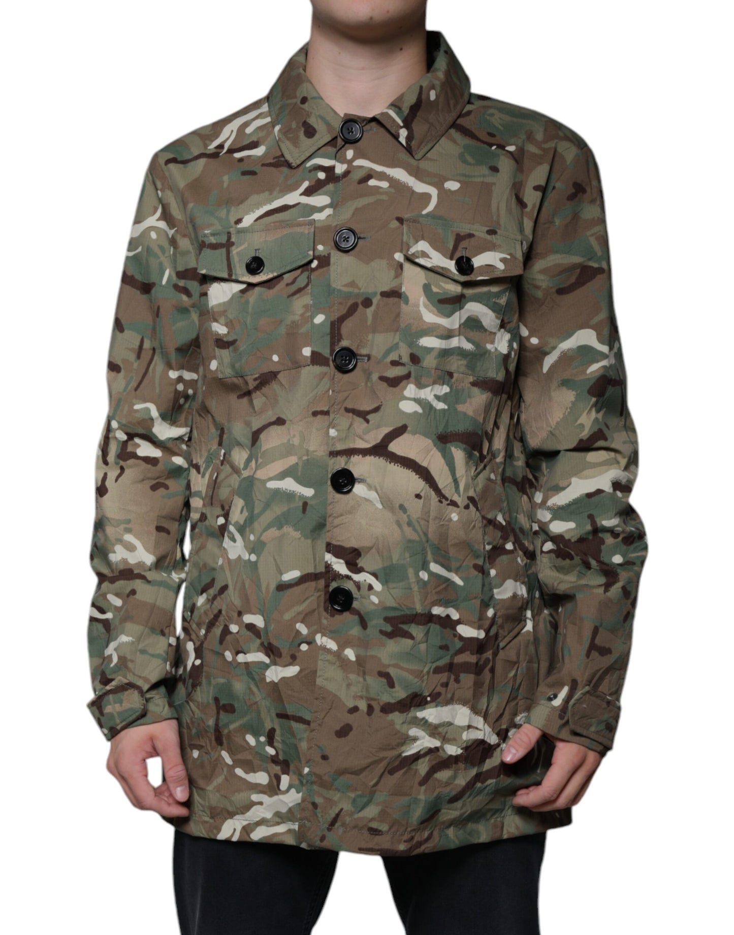 Dolce & Gabbana Multicolor Camouflage Collared Coat Jacket