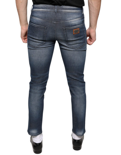 Dolce & Gabbana Dark Blue Washed Cotton Skinny Denim Jeans