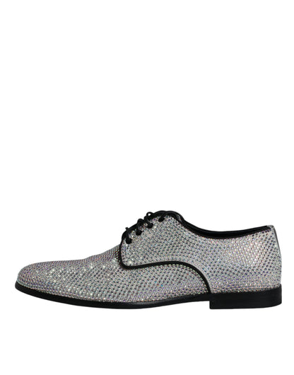 Dolce & Gabbana Silver Leather Rhinestones Derby Dress Shoes