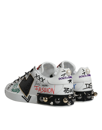 Dolce & Gabbana White Heart Studded Low Top Sneakers Shoes