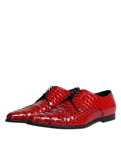 Dolce & Gabbana Red Textured Varnished Derby Men Formal Shoes