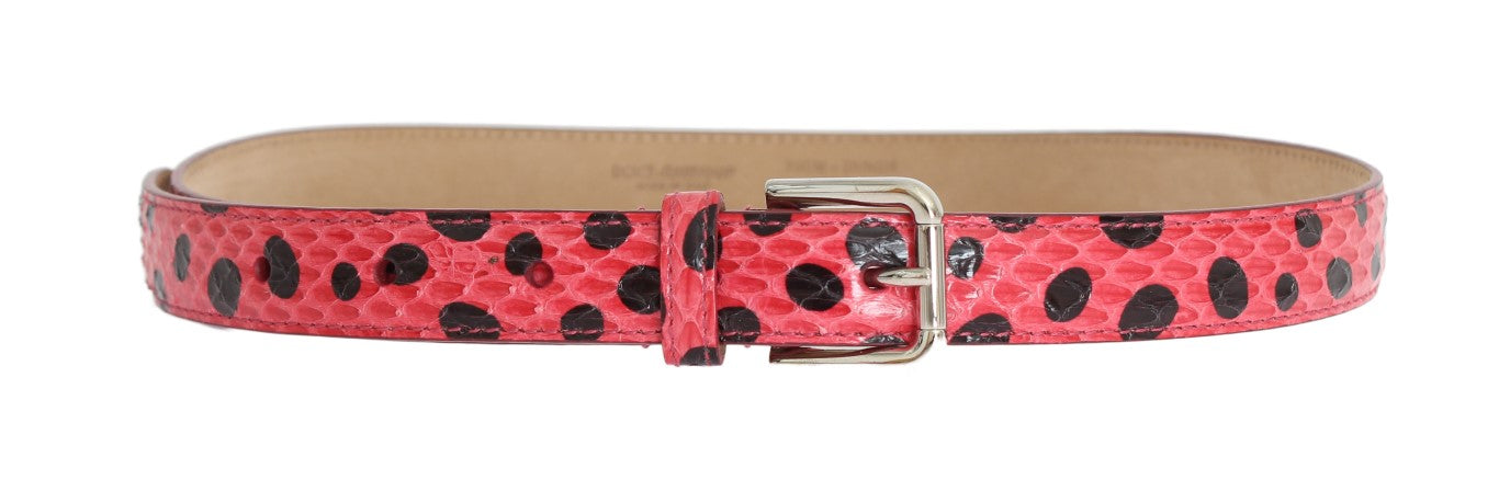 Dolce & Gabbana Pink Polka Snakeskin Silver Buckle Belt