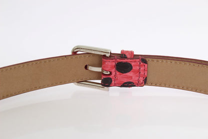 Dolce & Gabbana Pink Polka Snakeskin Silver Buckle Belt