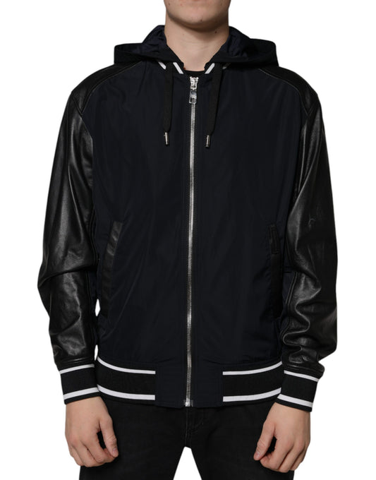 Dolce & Gabbana Black Hooded Full Zip Men Bomber Jacket