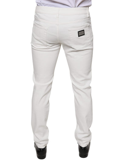 Dolce & Gabbana White Cotton Skinny Slim Men Denim Jeans