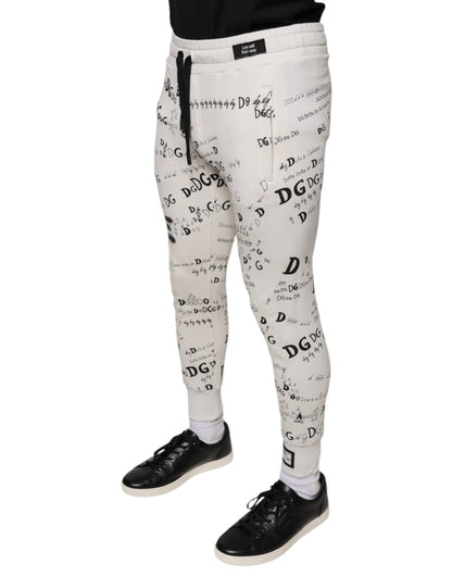 Dolce & Gabbana White Printed Cotton Jogger Sweatpants Pants