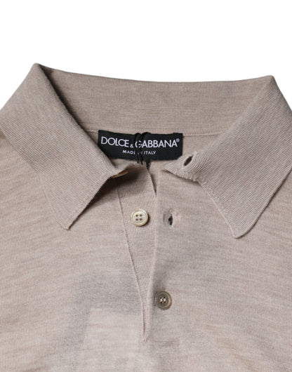 Dolce & Gabbana Beige Cashmere Knit Collared Pullover Sweater