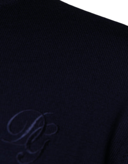 Dolce & Gabbana Dark Blue Wool Crew Neck Pullover Sweater