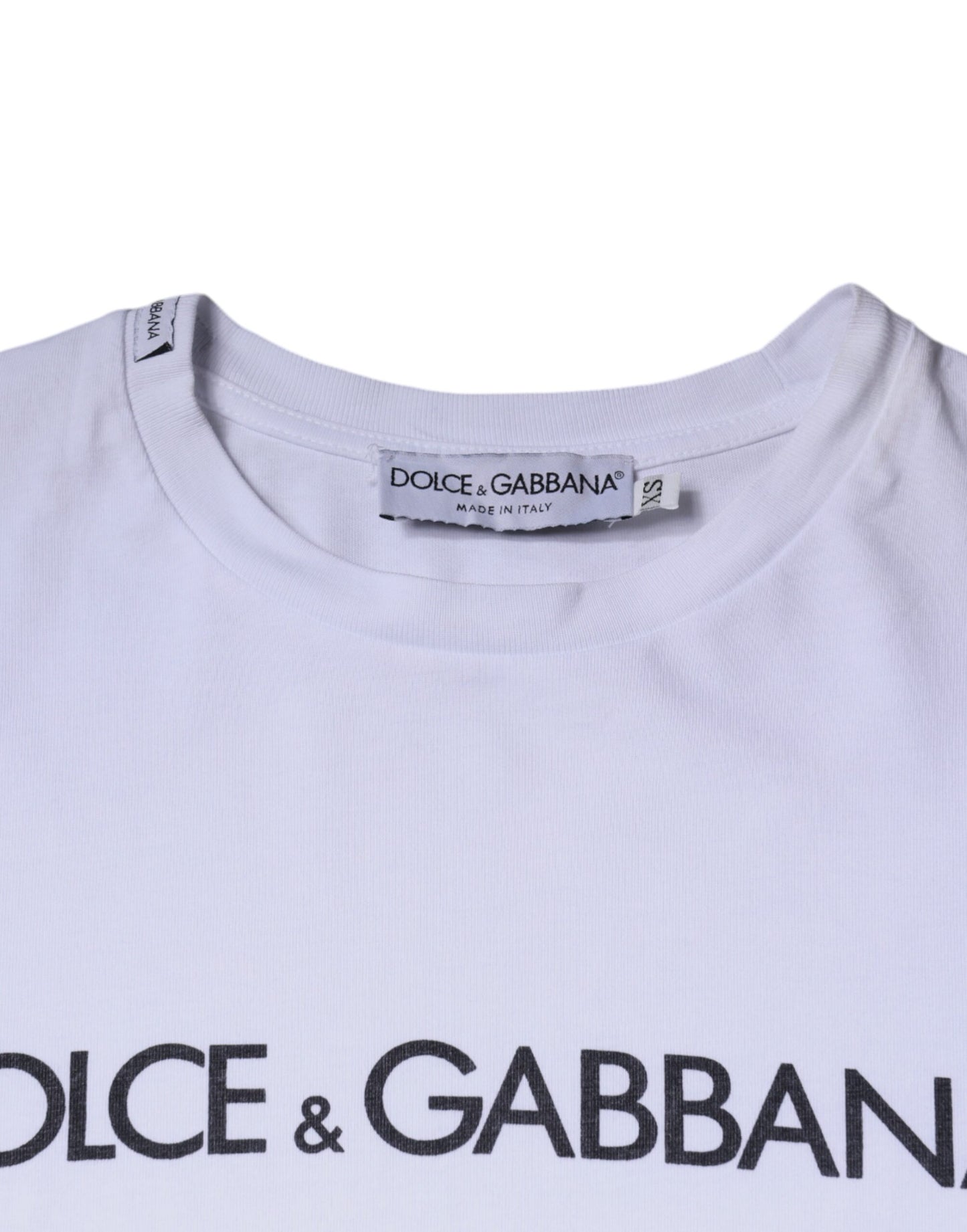 Dolce & Gabbana White Logo Print Cotton Crew Neck T-shirt