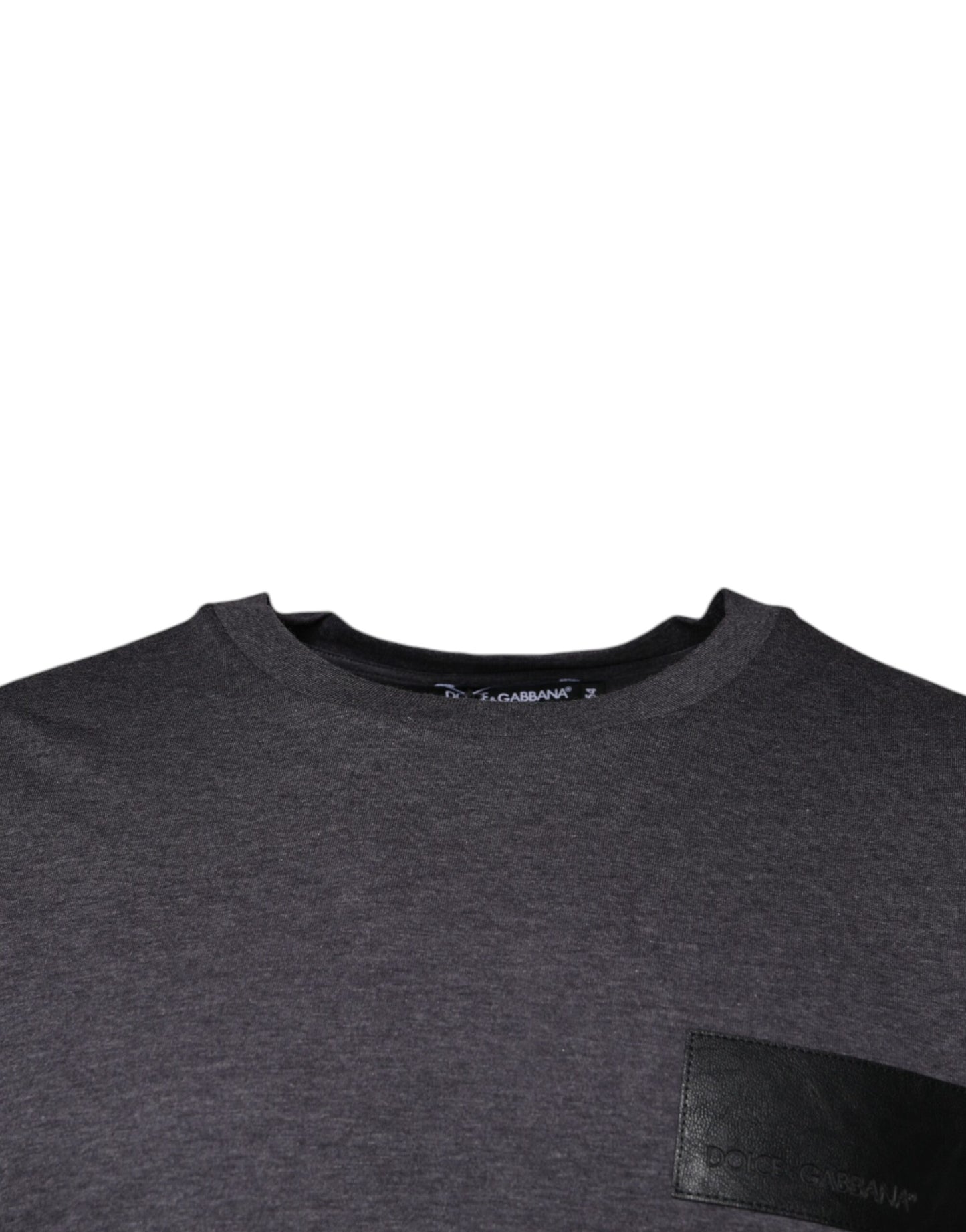 Dolce & Gabbana Gray Logo Patch Cotton Crew Neck T-shirt