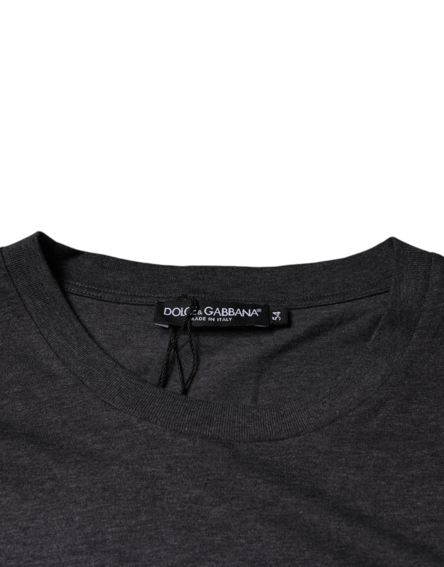 Dolce & Gabbana Gray Logo Patch Cotton Crew Neck T-shirt