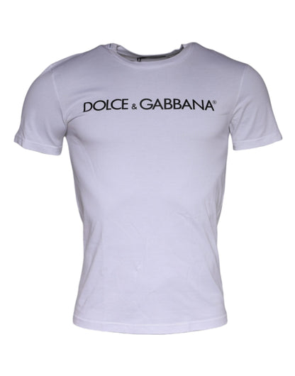 Dolce & Gabbana White Logo Print Cotton Crew Neck T-shirt