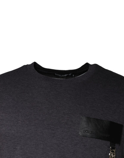 Dolce & Gabbana Gray Logo Patch Cotton Crew Neck T-shirt