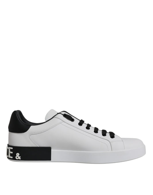 Dolce & Gabbana White Leather Logo Portofino Sneakers Shoes