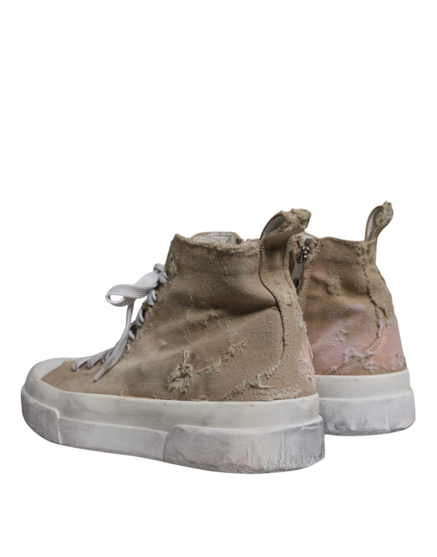 Dolce & Gabbana Beige White Canvas High Top Sneakers Shoes