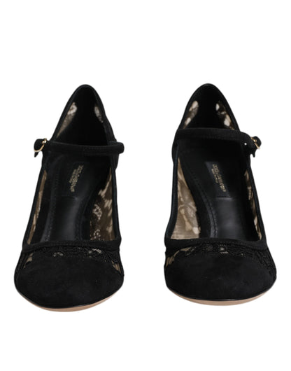 Dolce & Gabbana Black Mary Jane Taormina Lace Pumps Shoes