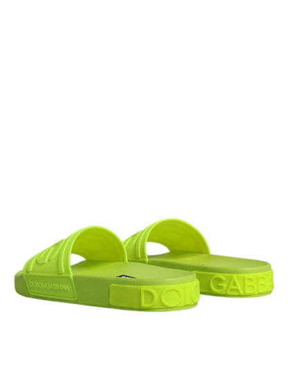 Dolce & Gabbana Green Rubber Slides Sandals Beachwear Shoes