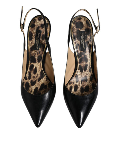 Dolce & Gabbana Black Leather High Heels Slingbacks Shoes