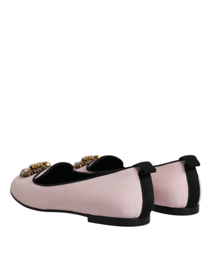 Dolce & Gabbana Light Pink Velvet Slip On Loafers Flats Shoes