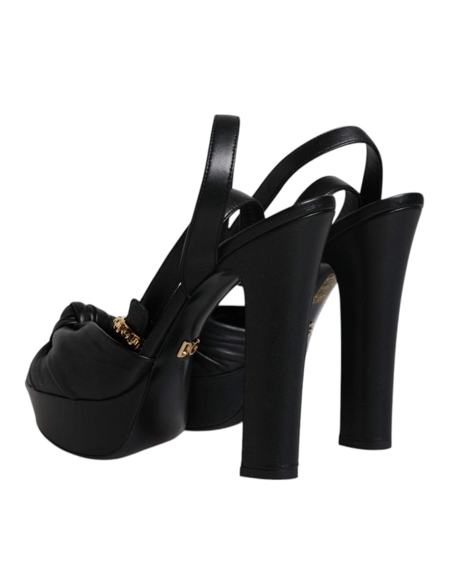 Dolce & Gabbana Black Leather Platform Heels Sandals Shoes