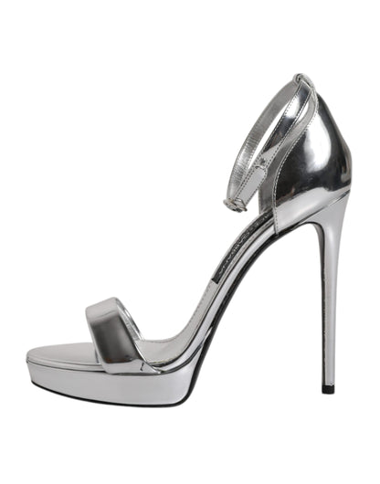 Dolce & Gabbana Silver KEIRA Heels Ankle Strap Sandals Shoes