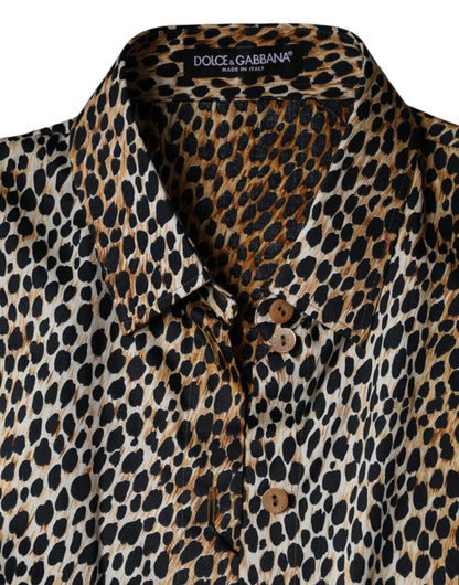 Dolce & Gabbana Brown Leopard Print Short Sleeves Blouse Top