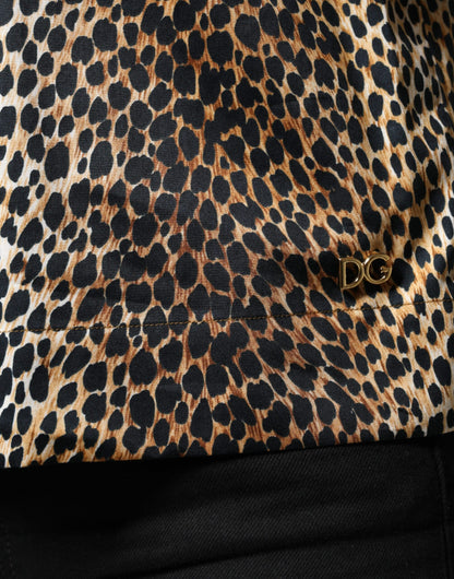 Dolce & Gabbana Brown Leopard Print Short Sleeves Blouse Top