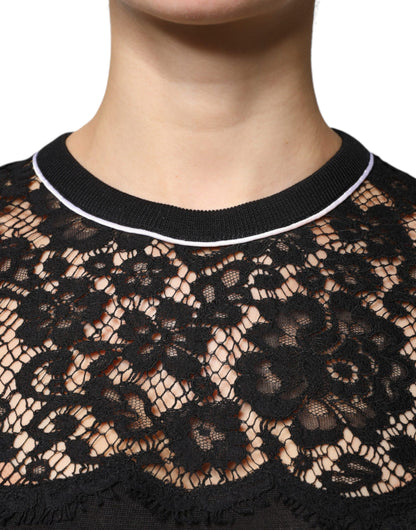 Dolce & Gabbana Black Floral Lace Silk Pullover Blouse Top