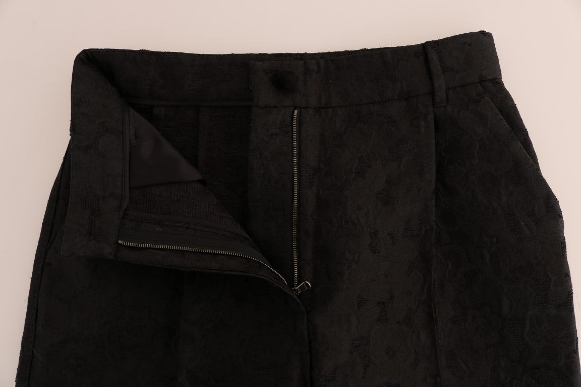 Dolce &amp; Gabbana Schwarze Caprihose aus Blumenbrokat