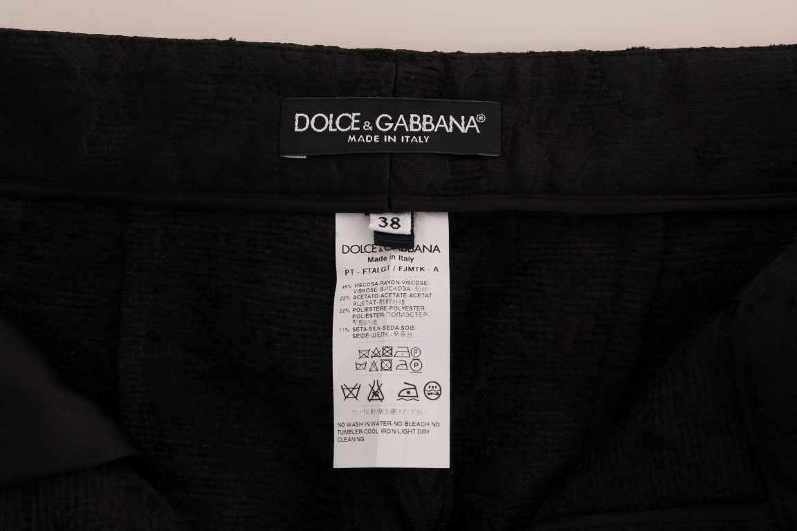 Dolce &amp; Gabbana Schwarze Caprihose aus Blumenbrokat