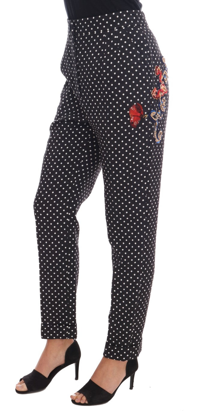 Dolce & Gabbana Black Polka Dot Sicily Crystal Pants