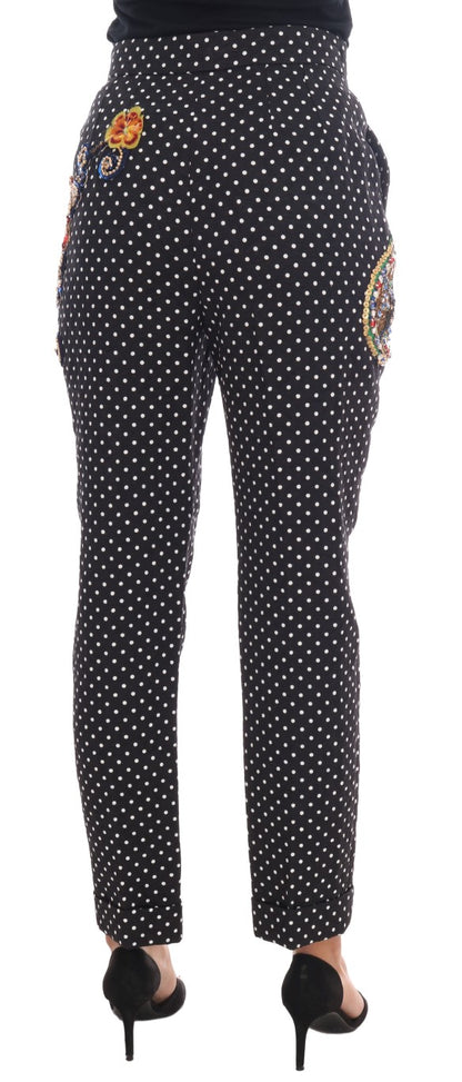 Dolce & Gabbana Black Polka Dot Sicily Crystal Pants