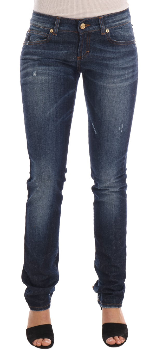 John Galliano Skinny Low-Jeans aus Stretch-Baumwolle in blauer Waschung