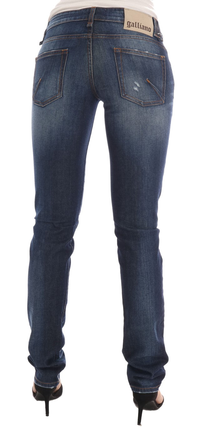 John Galliano Skinny Low-Jeans aus Stretch-Baumwolle in blauer Waschung