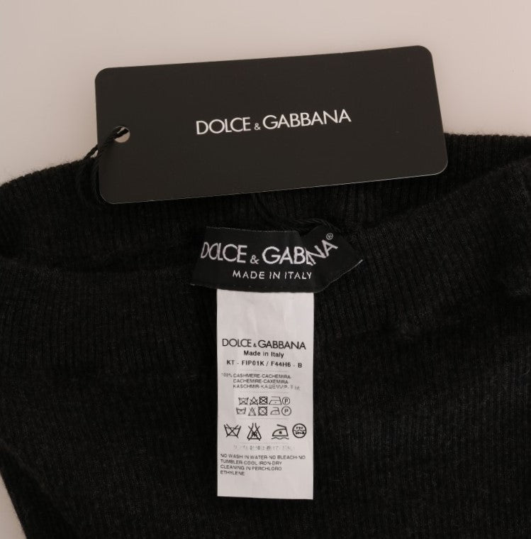 Dolce & Gabbana Grey Cashmere Ribbed 스트레치 타이틀