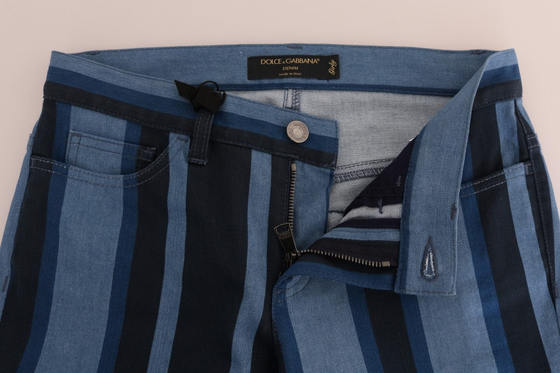 Dolce & Gabbana Blue Girly Striped Cotton Jeans