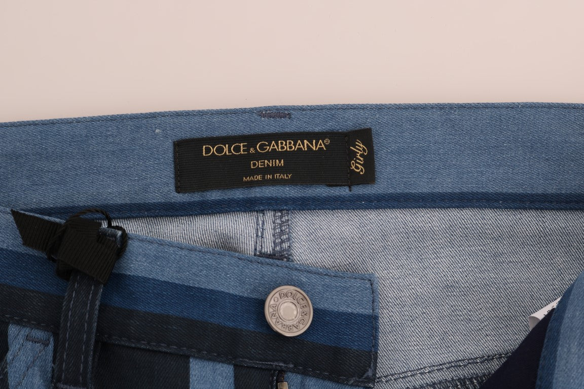 Dolce & Gabbana Blue Girly Striped Cotton Jeans