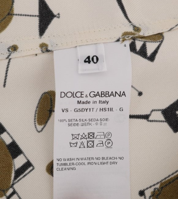 Dolce &amp; Gabbana Weißes Seiden-Hemd mit JAZZ-Motivdruck