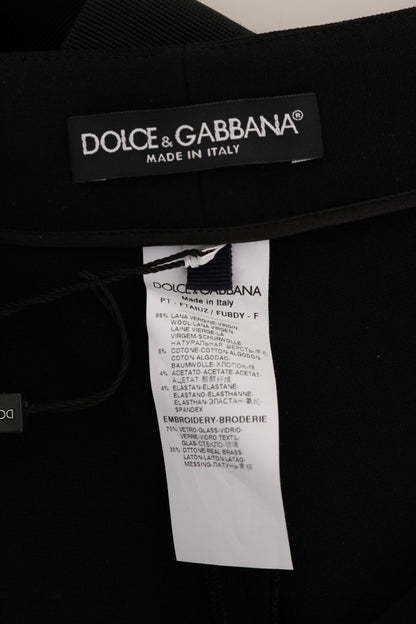 Dolce & Gabbana Black Wool 스트레치 크리스탈 바지