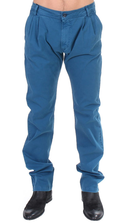 GF Ferre Blue Cotton Straight Fit Chinos