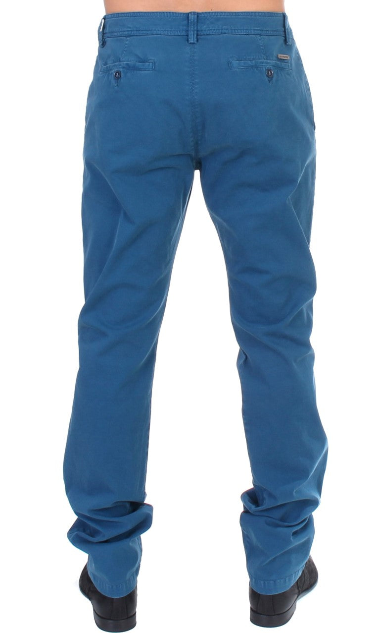 GF Ferre Blue Cotton Straight Fit Chinos