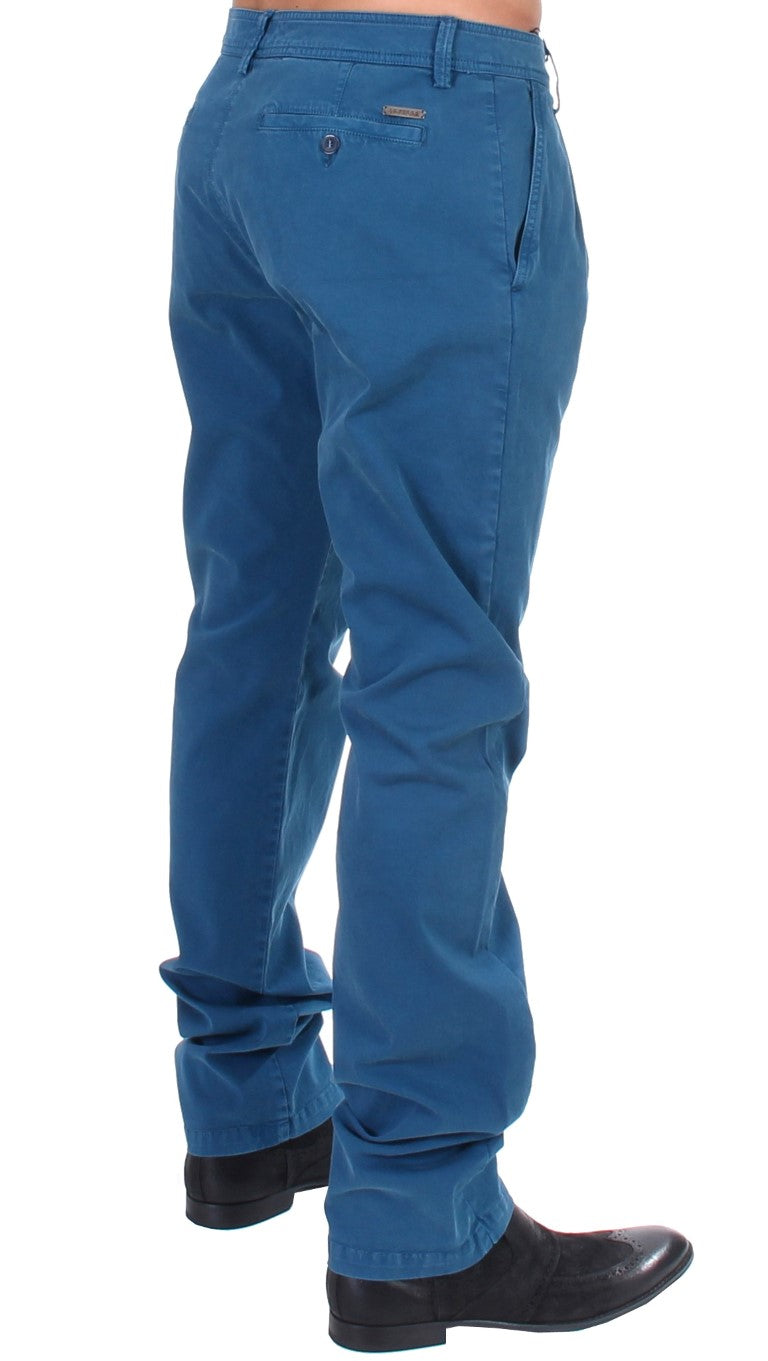 GF Ferre Blue Cotton Straight Fit Chinos